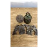 2 Cast Iron Weights and Brass Mold to Make Lead