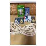 Assorted Lamp Parts and Bulbs and  Rope-Unknown