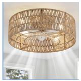Boho Caged Flush Mount Ceiling Fan W/Remote