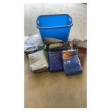 Tote of New and Used Tarps and Bungees