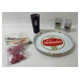 Beer Tray, Glasses and Stir Sticks