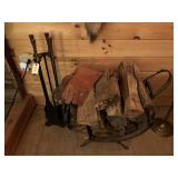 Rod Iron  Fireplace Set With Metal Wood Rack
