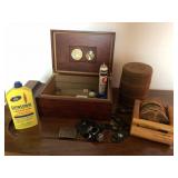 Nice Wooden Humidor, Cigar Cutters, Lighter Fuel