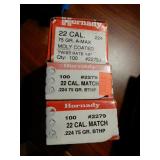 22 Cal Hornady 75 Grain A-MAX and BTHP Ammo