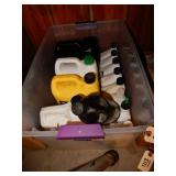 Tote With New And Partial Containers of Oil