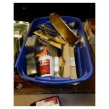 Large Tote of CDs, Shelf Levelers, Cleaning Items