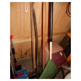 Leaf Rake, Wood Handle Axe, Pry Bar, Broom