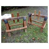 Pair of Wooden Saw Horses With Optional Holder