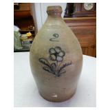 2 Gallon - "Burger" Stoneware Jug W/Blue Flower