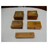 5 Vintage Wooden Boxes - Some Dovetailed