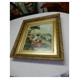 Nice Vintage Print Of Girl By Stream With Bucket