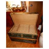 Flat Top Trunk With Wooden Slats & Tray