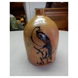 Nice Old Stoneware Jug With Blue Bird On Branch