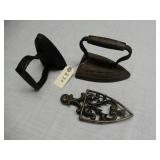 2 Cast Iron Flat Irons & Trivet