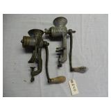 Pair Old Manual Meat Grinders - Universal