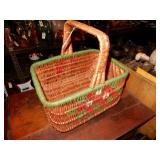 Nice Painted Wicker Basket 16" Long, 13" Wide