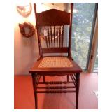 Oak Press Back Spindle Back Chair w/Cane Seat