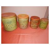 Set of 4 Tin Canisters - Flour, Sugar, Coffee, Tea