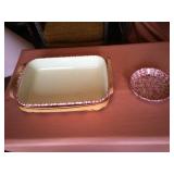 Roseville Spongeware Baking Dish  & Small Pie Dish