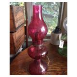 Cranberry Glass Oil Lamp- Elec. Cord Cut Off