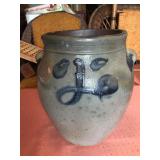 Stoneware 2 Gal. Crock w/ Blue Swirl-Crack on side