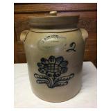 J. Burger 2 Gal. Crock w/ Lid & Blue Flower