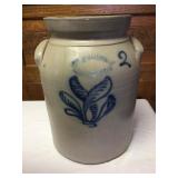 J. Burger Jr. 2 Gal. Crock w/ Blue Leaves- chips