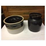 Stoneware Crock, Brown Crock w/ Lid