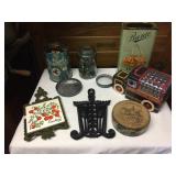 Tins, Blue Mason Jar, Trivits, Buttons, Etc