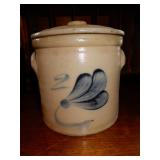Two Gallon Stoneware Crock With Blue Flower