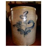 Three Gallon Stoneware Crock With Dark Blue