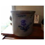 Two Gallon Stoneware Crock With Blue Floral
