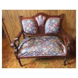 Antique Parlor Seat on Casters- Upholstered