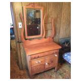 Antique 3 Drawer- 1 Door Maple Dresser w/ Mirror