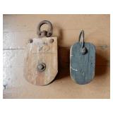 Pair Of Wooden Block Pulleys