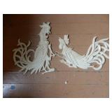Pair Of Painted White Metal Chicken Wall Hangers