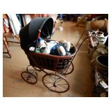 Antique Baby Stroller with 2 Dolls