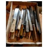 Box Lot of  Wood Handle Kitchen Knives, See Photo