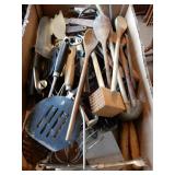 Box Lot Kitchen Utensils And Wooden, See Photo