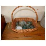 Basket of Glass Coasters & Zinc Jar Tops,See Photo