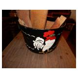 Painted Galvanized Tub W/Oak Plant Stand,See Photo