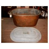 Old Copper Boiler With Wooden Handles, Tin