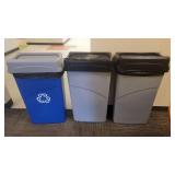 Lot of 3 Flip Top Tash and Recycling Cans