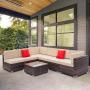 7-Piece Brown Wicker Outdoor Sectional Set with Beige Cushions by Winado -Retail $614.00