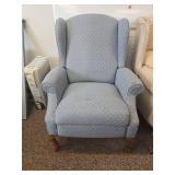 Vintage Wingback Chair with Blue-Grey Diamond Pattern