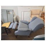 Vintage Wingback Chair with Blue-Grey Diamond Pattern