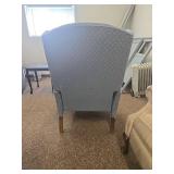 Vintage Wingback Chair with Blue-Grey Diamond Pattern