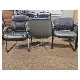 (3) Office Guest Chairs - Black Leather & Blue Fabric