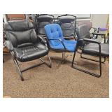 (3) Office Guest Chairs - Black Leather & Blue Fabric