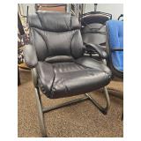 (3) Office Guest Chairs - Black Leather & Blue Fabric